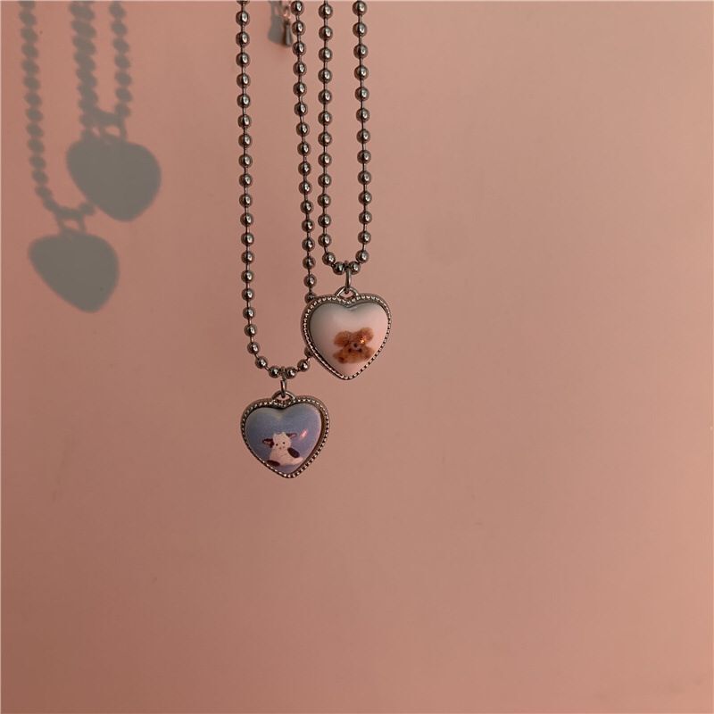 Cute Heart Pendant Necklace for Girls Women Korean Kawaii Bear Sweater neck Chain Necklaces Cute collar Jewelry