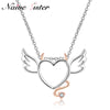 Cute Heart With Wings and Tails Pendants Rose Gold Color Pendant Necklaces For Girl Women Love Statement Jewelry Little Devil