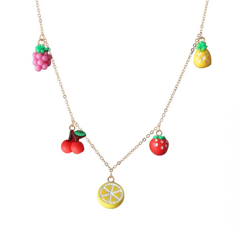 Cute INS Fruit Pendant Necklaces For Teen Girls Colorful Y2k Jewelry Candy Lemo Cherry Choker Chain Necklace For Women Gifts