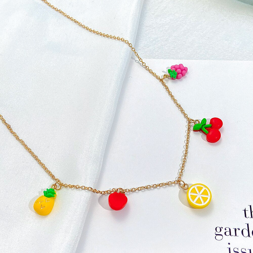 Cute INS Fruit Pendant Necklaces For Teen Girls Colorful Y2k Jewelry Candy Lemo Cherry Choker Chain Necklace For Women Gifts
