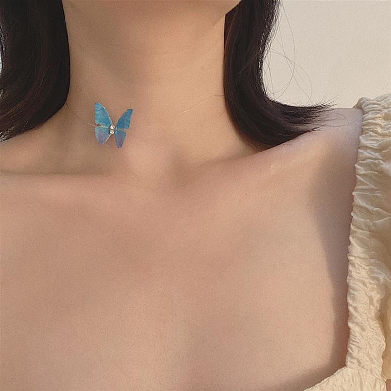 Cute Invisible Fish Line Butterfly Choker Necklace For Women 2021 Chain Statement Collar Female Chocker Jewelry