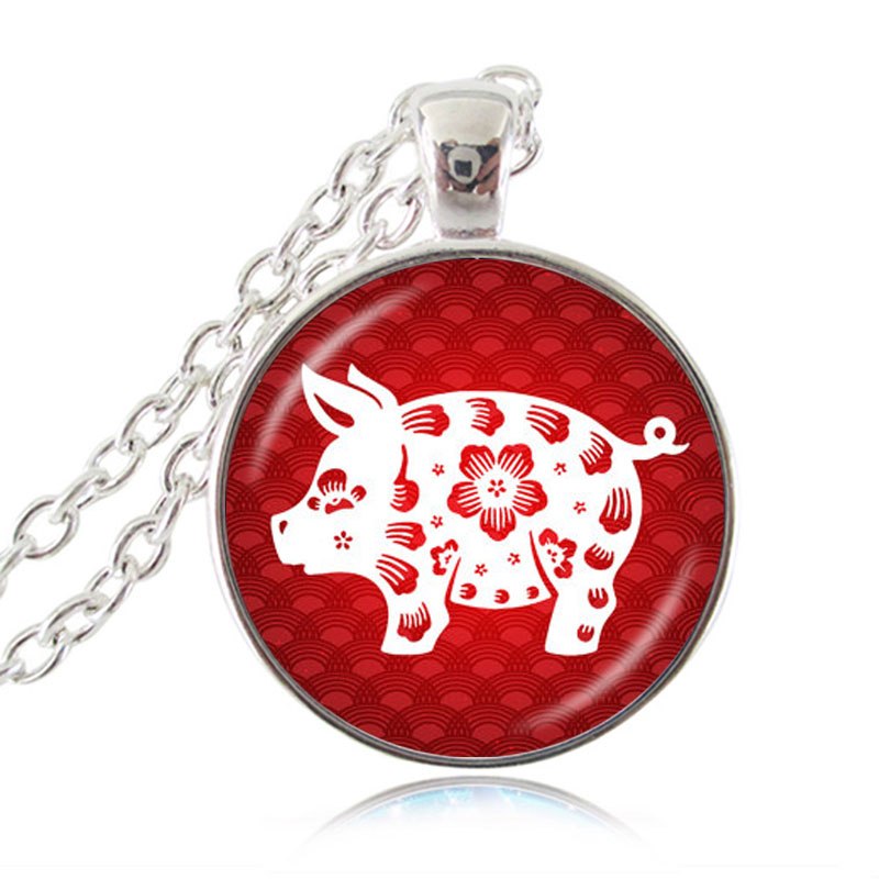 Cute Little Baby Pig Necklace Piggy Pendant Animal Jewelry Glass Cabochon Sweater Necklace Long Chain Statement Necklace HZ1