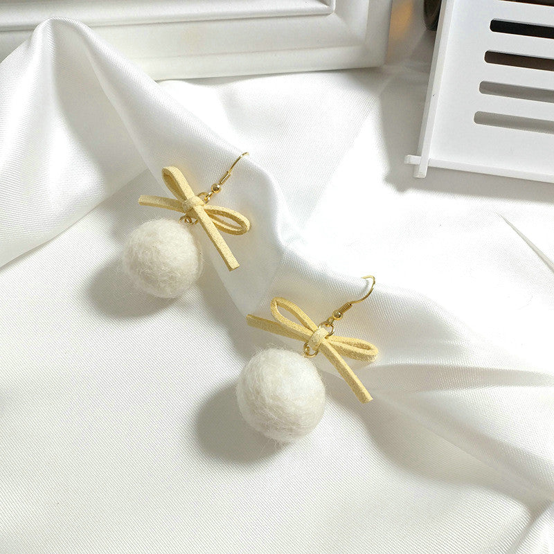 Cute Love Round Pompom Ball Bow Hoop Earrings 2020 For Women Girls Birthd Party Gift New Brand Jewelry Making KA158M