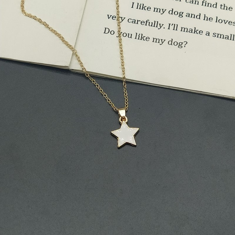 Cute Lovely Star Pendant Necklace Black White Color Women Short Choker Gift for Frien Golden Color Link Chain Collar Jewelry