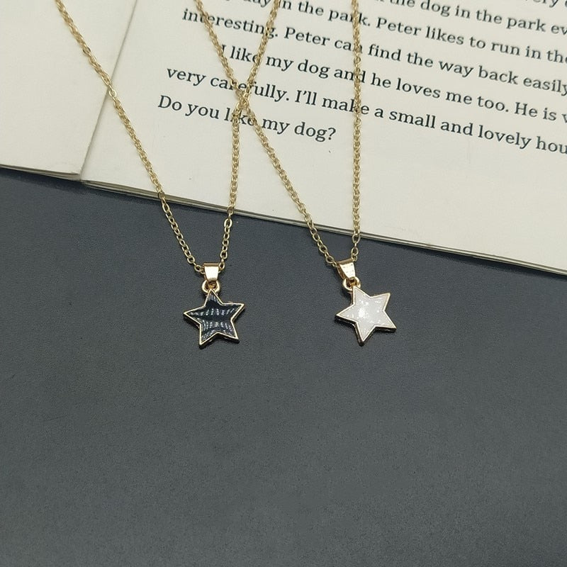 Cute Lovely Star Pendant Necklace Black White Color Women Short Choker Gift for Frien Golden Color Link Chain Collar Jewelry