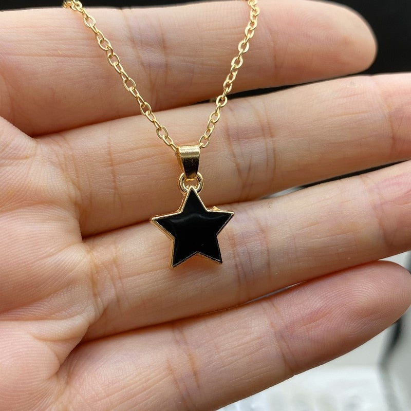 Cute Lovely Star Pendant Necklace Black White Color Women Short Choker Gift for Frien Golden Color Link Chain Collar Jewelry