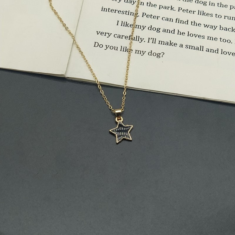 Cute Lovely Star Pendant Necklace Black White Color Women Short Choker Gift for Frien Golden Color Link Chain Collar Jewelry