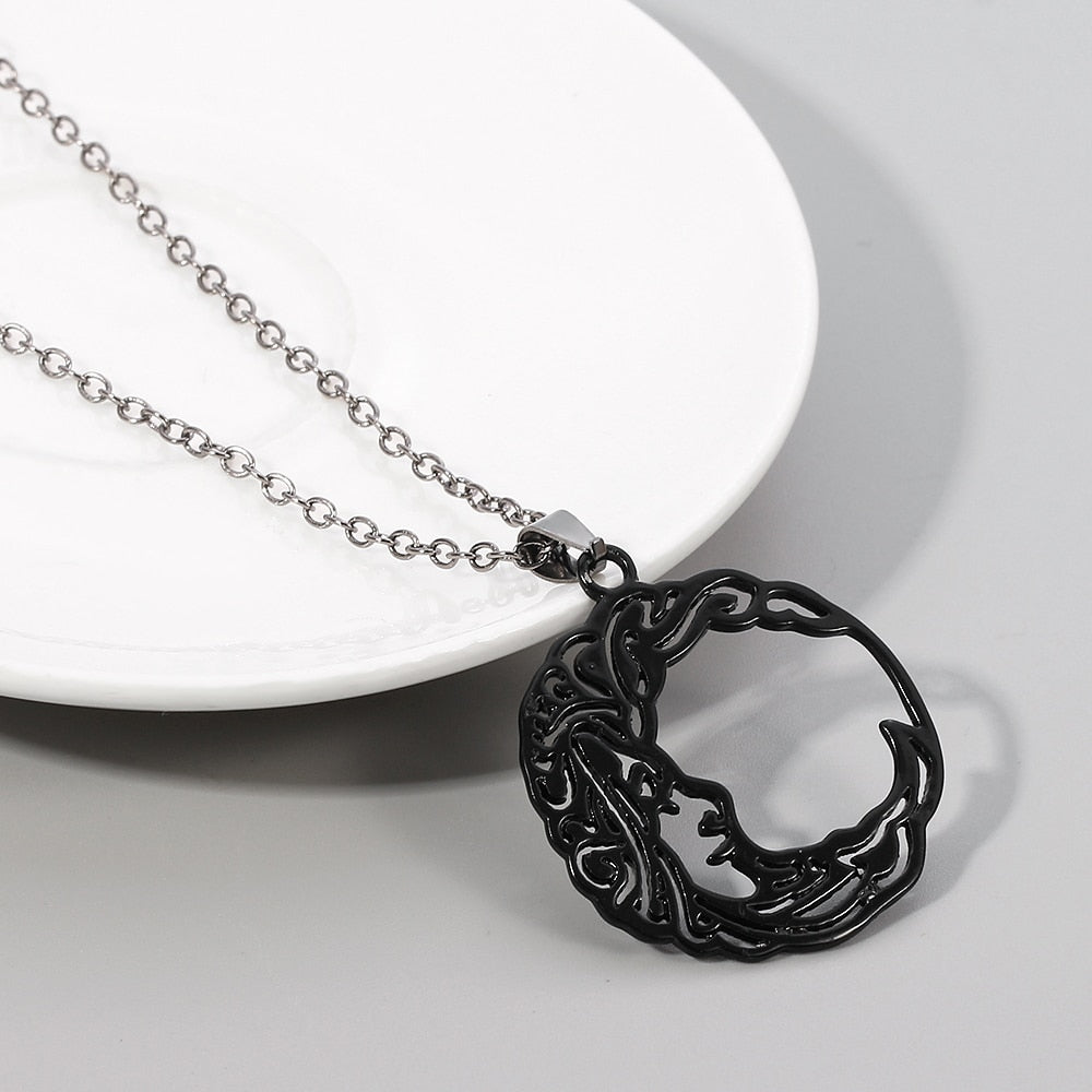 Cute Moon Face Necklace for Women Gun Black Color Jewelry Christmas Day Gift Joyas Collares Para Mujer