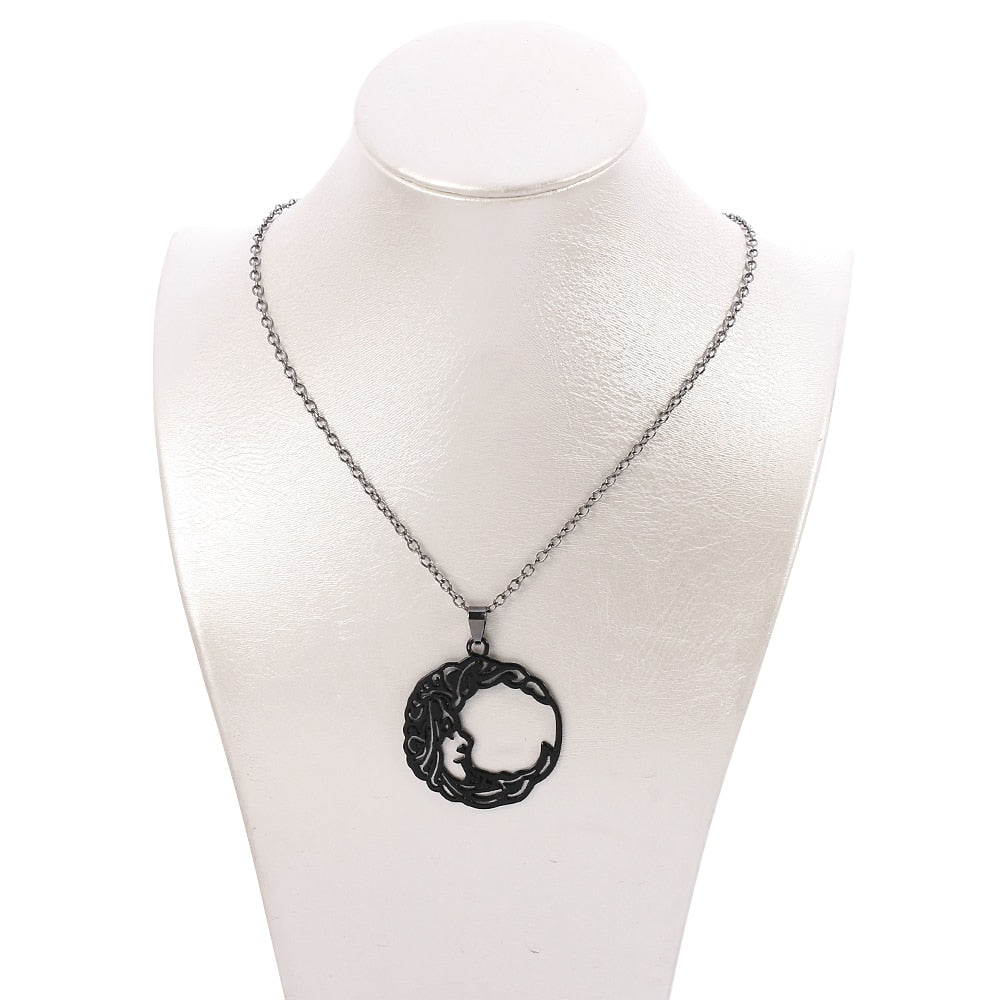 Cute Moon Face Necklace for Women Gun Black Color Jewelry Christmas Day Gift Joyas Collares Para Mujer