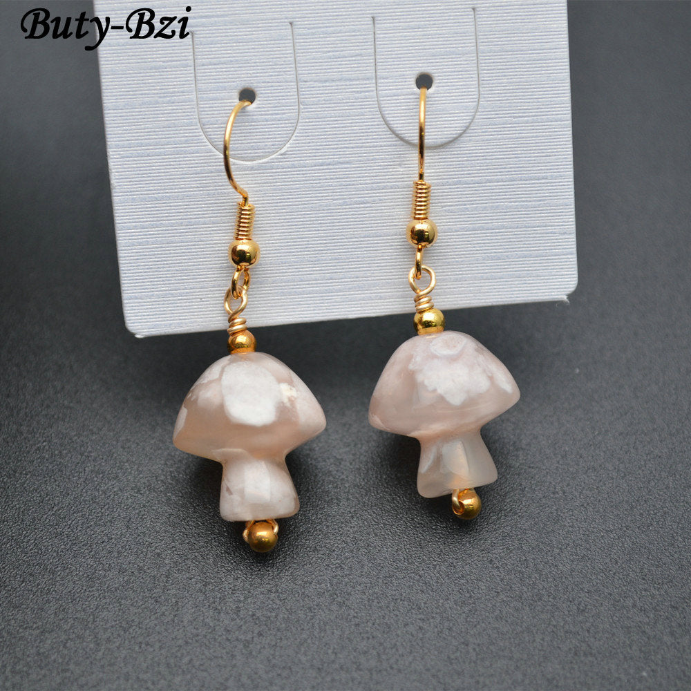 Cute Mushroom Shape Agate Stone Dangle Earrings Fashion Woman Jewelry
