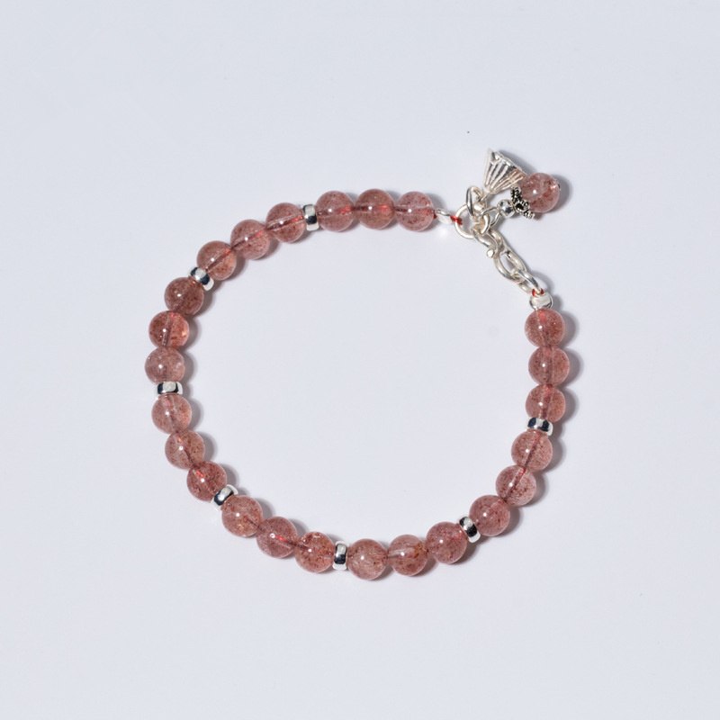 Cute Natural Pink Strawberry Quartz Beads Bracelet 925 Sterling Sliver Lotus Seed Pod Pendant Bracelet LAN CAI Jewelry for Women