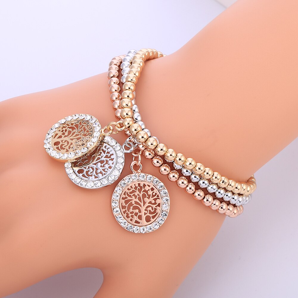 Cute Owl Tree Of Life Pendant Beaded Bracelets For Women Gold Silvery Mix Colors CCB Beads Bracelets Bnagles Boho Jewelry Gifts