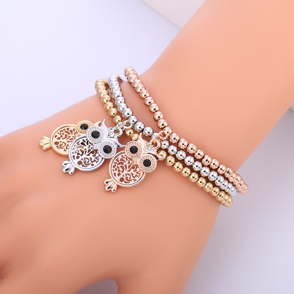 Cute Owl Tree Of Life Pendant Beaded Bracelets For Women Gold Silvery Mix Colors CCB Beads Bracelets Bnagles Boho Jewelry Gifts