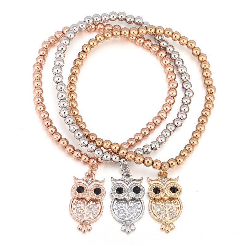 Cute Owl Tree Of Life Pendant Beaded Bracelets For Women Gold Silvery Mix Colors CCB Beads Bracelets Bnagles Boho Jewelry Gifts