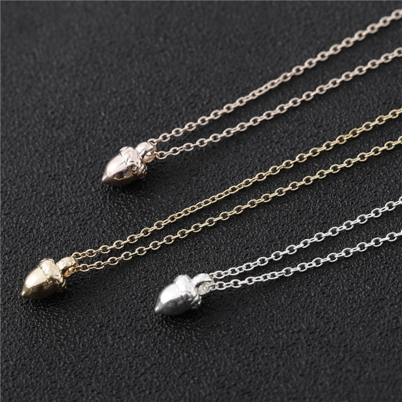 Cute Pinecone Necklace Tiny Acorn Necklace Minimal Dainty Pine Cone Necklace Small Squirrel Nut Necklaces for Lucky Gifts