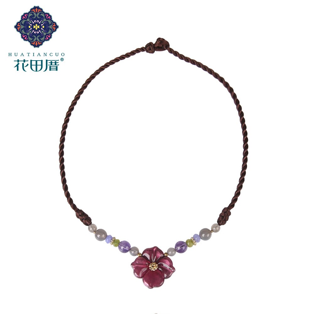 Cute/Romantic Handmade Chokers Necklace Colored Glass Flower Purple Crystal Green Gray Stone Bead Female Accessories DL-190304