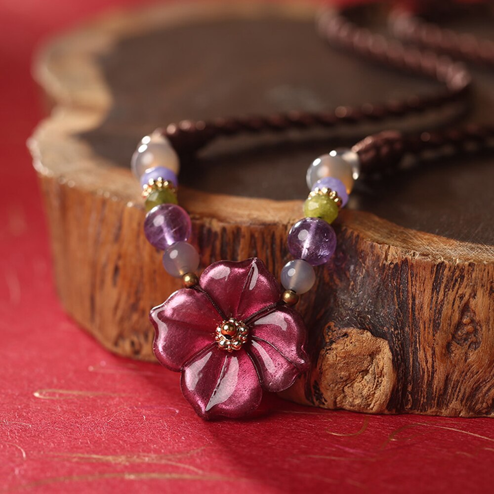 Cute/Romantic Handmade Chokers Necklace Colored Glass Flower Purple Crystal Green Gray Stone Bead Female Accessories DL-190304