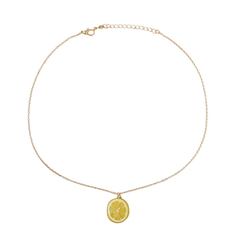 Cute Simple Kiwi Cucumber Lemon Fruit Clavicle Necklace Women Fashion Co Summer Enamel Metal Accessory