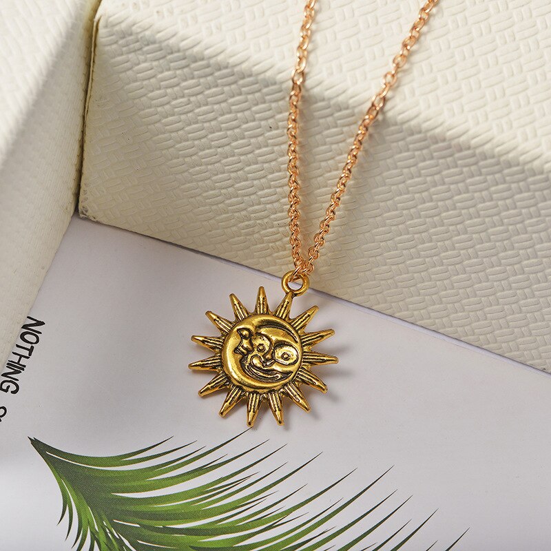 Cute Small Sun Pendant Necklace for Women Gold Color Necklace Chain Choker Necklace Bohemian Collar Jewelry Girls Birthday Gift