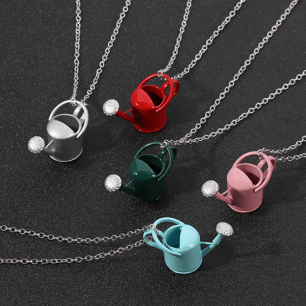 Cute Teapot Watering Can necklace Mini Multicolor Women Funny necklace For Women Charm Cute collar chain Jewelry Gifts