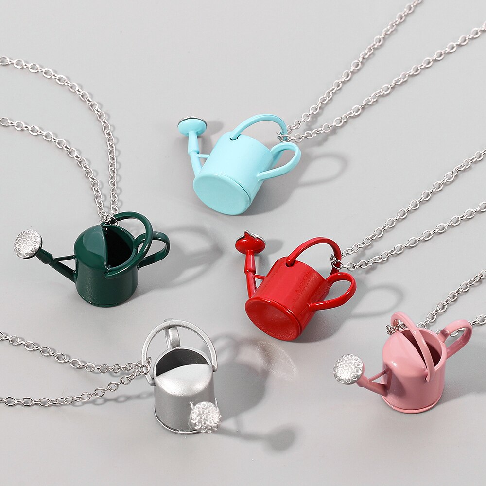 Cute Teapot Watering Can necklace Mini Multicolor Women Funny necklace For Women Charm Cute collar chain Jewelry Gifts