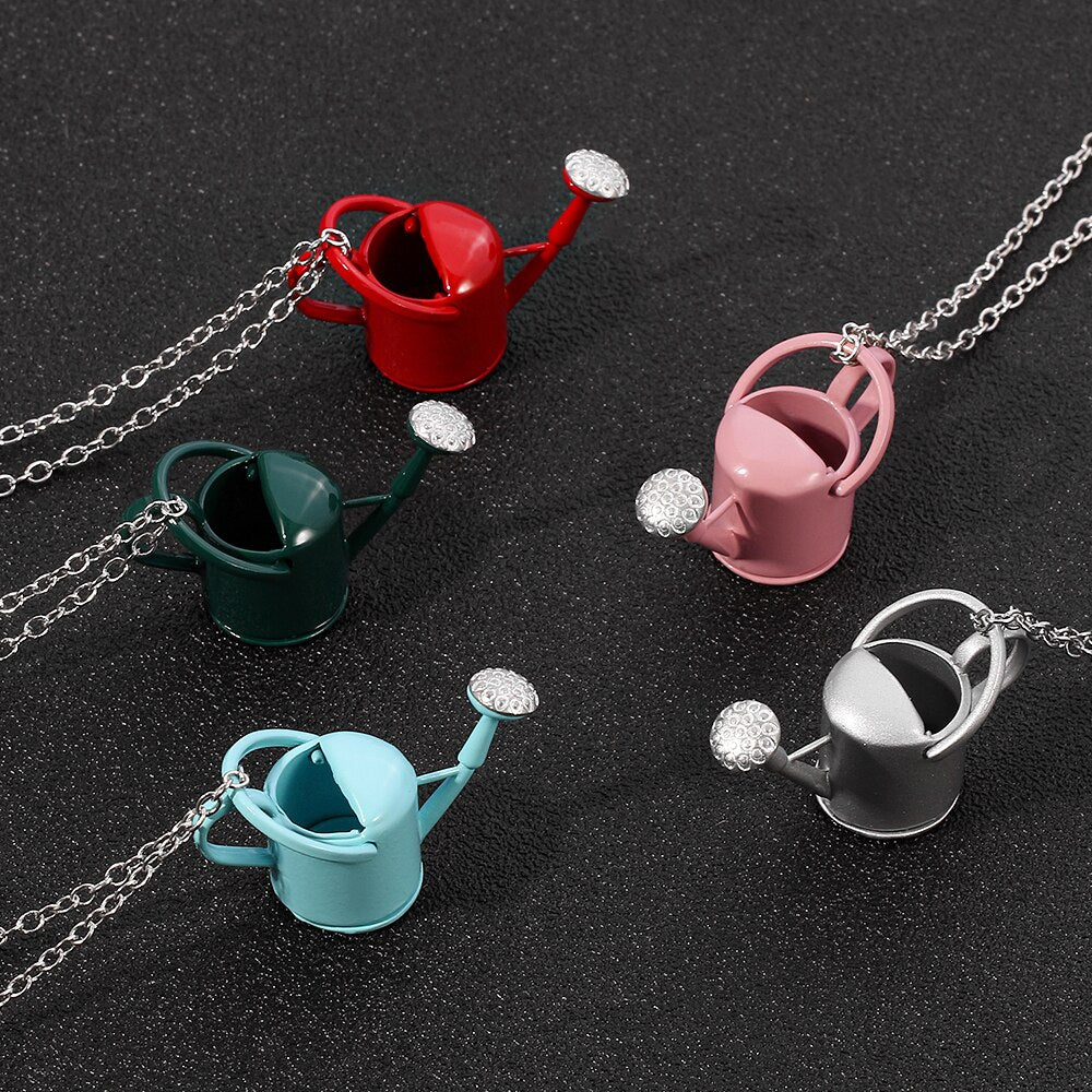 Cute Teapot Watering Can necklace Mini Multicolor Women Funny necklace For Women Charm Cute collar chain Jewelry Gifts