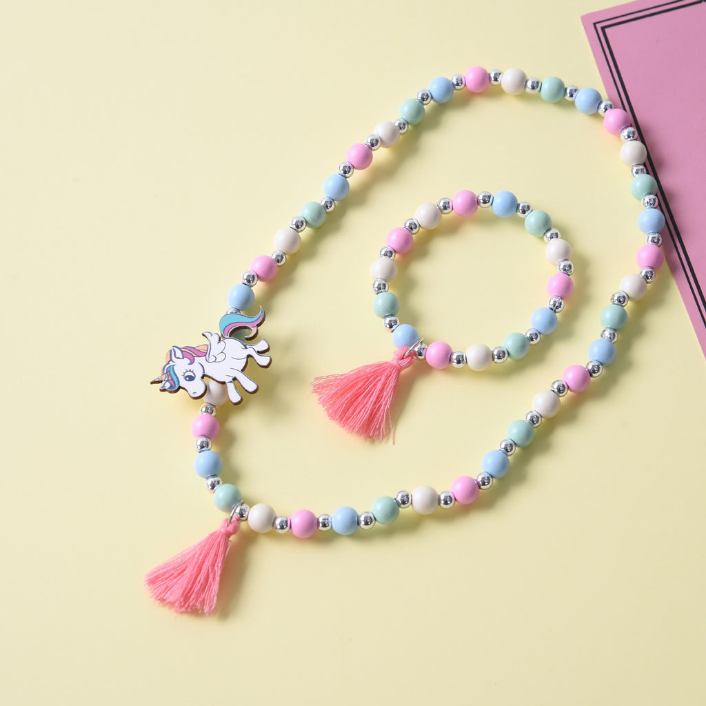 Cute Unicorn Cartoon Flower Children's sweater necklace bracelet for children gift  cp2649