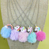 Cute Unicorn Rainbow Plush Ball Pendants Necklace Child Charms Chain Necklace For Baby Party Girls Gifts