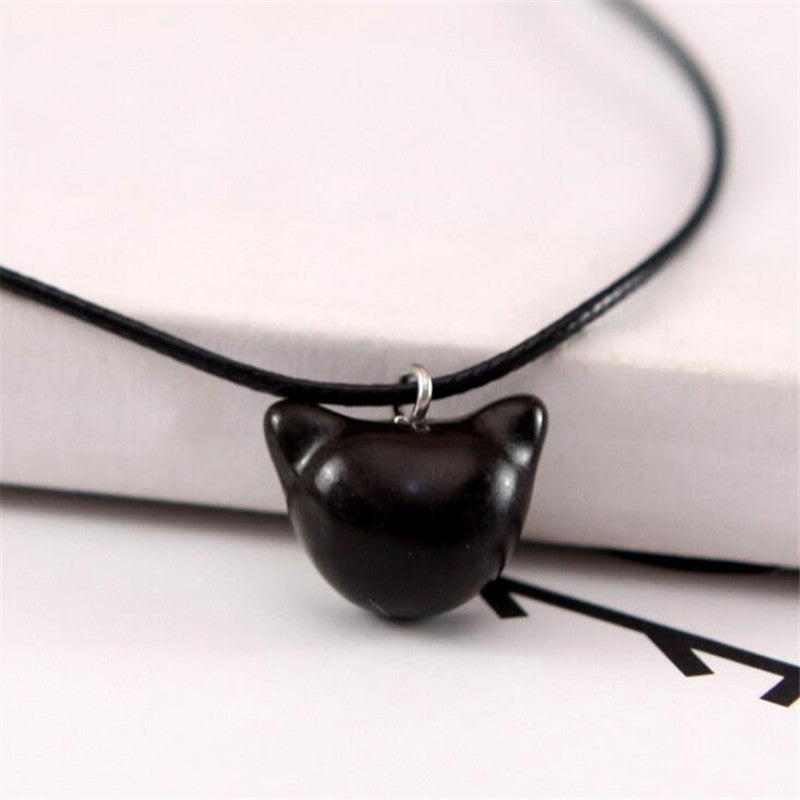 Cute White and Black Cat Pendant Charm Necklaces For Couple Trendy Adjustable Jewelry Rope Chain Fashion Necklace Hot Sale