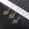 Cute Zircon Cactus Pendant Necklace  Girls Alloy Short Chain Necklace Inlaid Crysta Trendy Women Youth Jewelry Gift