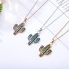Cute Zircon Cactus Pendant Necklace  Girls Alloy Short Chain Necklace Inlaid Crysta Trendy Women Youth Jewelry Gift