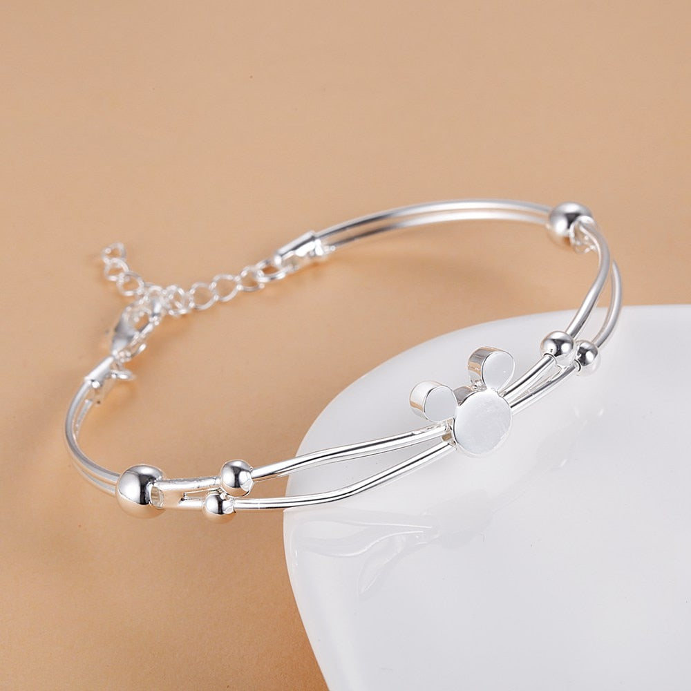 Cute bangle 925 Sterling Silver cuff Bracelets for Women adjustable Jewelry Party wedding noble charms Gifts