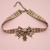 Cute curry chocolate bear striped plaid bow necklace choker hairball necklace