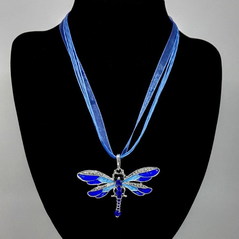 Czech multi-layer dragonfly pendant chain women's jewelry enamel dragonfly chain necklace with rhinestones colorful necklace