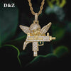 D&Z Guardian Angel Pendant In White Gold Solid Back Mens Micro Paved AAA CZ Hip Hop Gold Silver Color Charm Chains Jewelry Gift