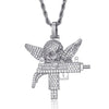 D&Z Guardian Angel Pendant In White Gold Solid Back Mens Micro Paved AAA CZ Hip Hop Gold Silver Color Charm Chains Jewelry Gift
