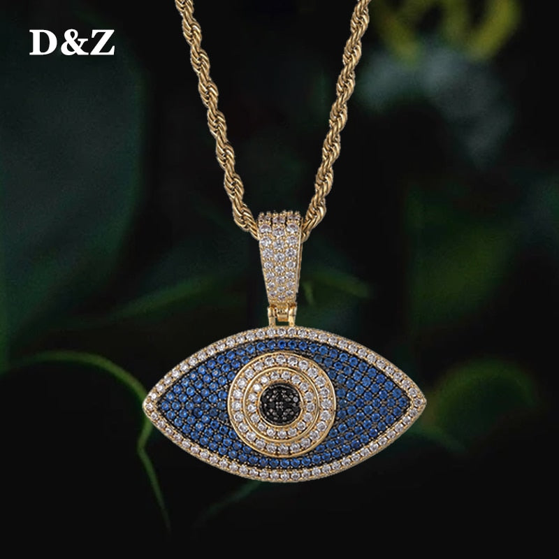 D&Z  Evil Eye Pendant Iced Out Bling Cubic Zirconia Necklaces & Pendants For Men Women Rapper Jewelry With Solid Back