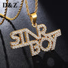D&Z Personality Iced Out Rhinestone Letters Necklace Gold Color Bling Bling Word Pendant Necklace For Boys