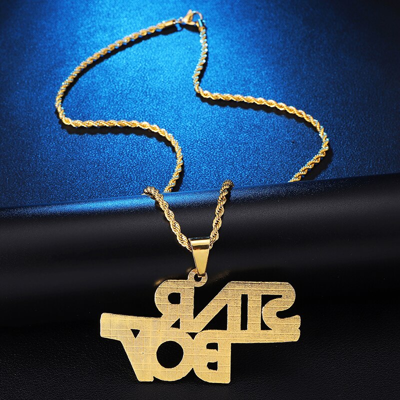 D&Z Personality Iced Out Rhinestone Letters Necklace Gold Color Bling Bling Word Pendant Necklace For Boys