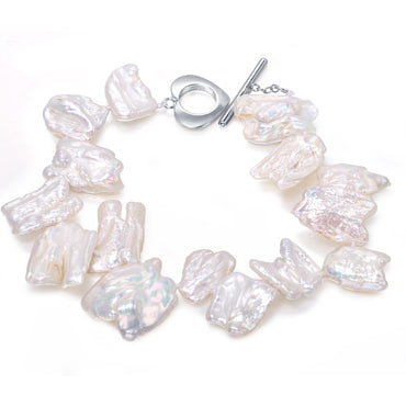 11-12mm White Baroque Pearl Bracelet Gift For Women