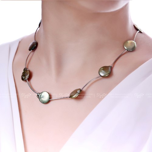 13-14MM Huge Coin Pearl Colorful Necklace Natural Pearl Choker Necklace Brown/Orange/Green/Coffee