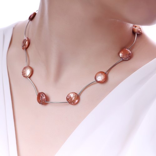 13-14MM Huge Coin Pearl Colorful Necklace Natural Pearl Choker Necklace Brown/Orange/Green/Coffee