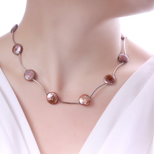 13-14MM Huge Coin Pearl Colorful Necklace Natural Pearl Choker Necklace Brown/Orange/Green/Coffee