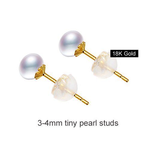 18K Gold Drop Earrings 3-4mm Tiny Studs with 6-7mm White Drop Pearl Dangle Earrings High Quality Brand Jewelry