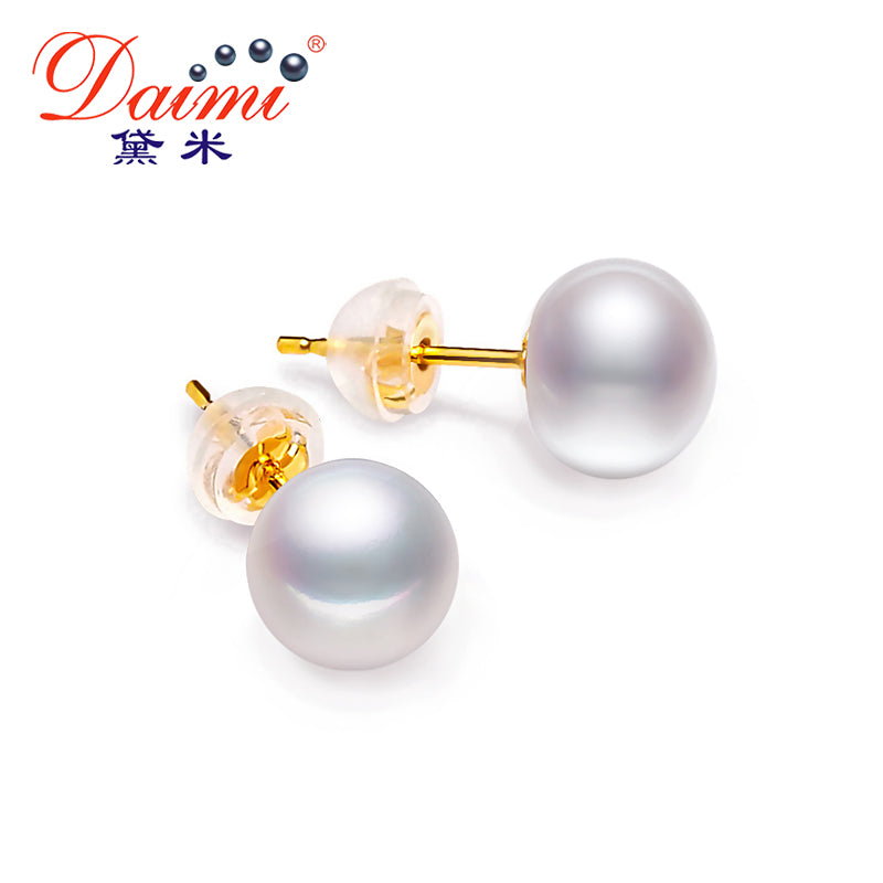 18k Big Pearl Earrings Pearl & Pure 18k Yellow Gold Studs Earrings White/Pink/Purple