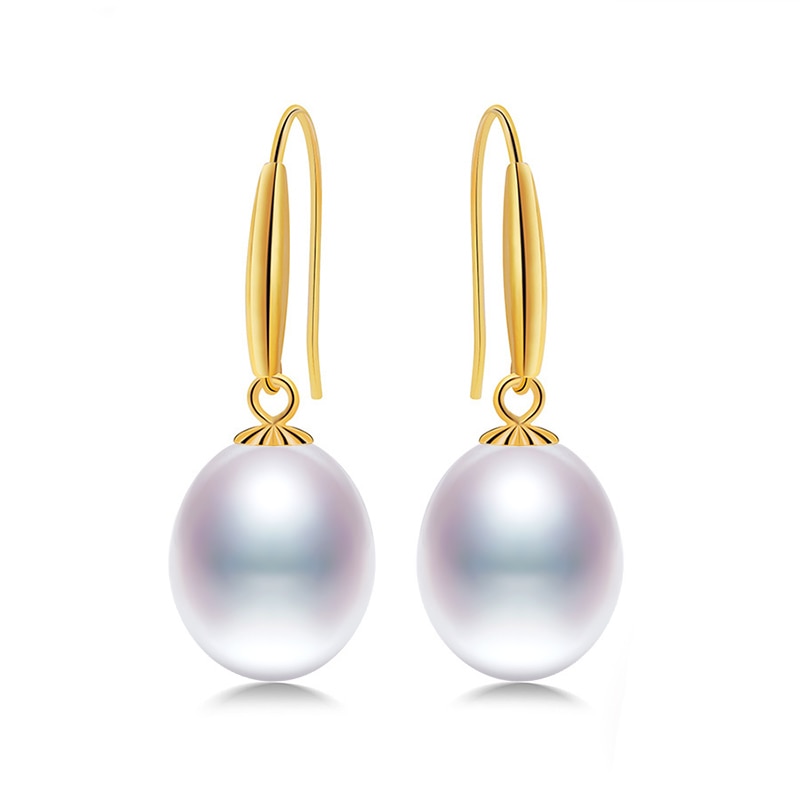 18k Gold Hook Earrings 8-9mm Pearl Earrings High Quality Brand Jewelry For Women