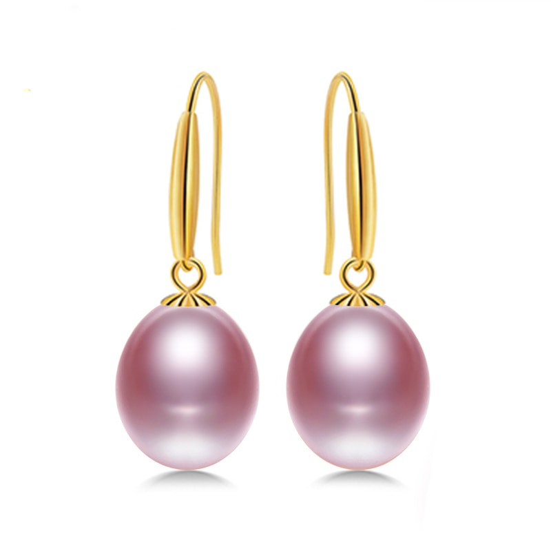 18k Gold Hook Earrings 8-9mm Pearl Earrings High Quality Brand Jewelry For Women