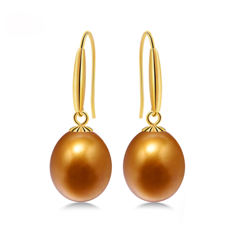 18k Gold Hook Earrings 8-9mm Pearl Earrings High Quality Brand Jewelry For Women