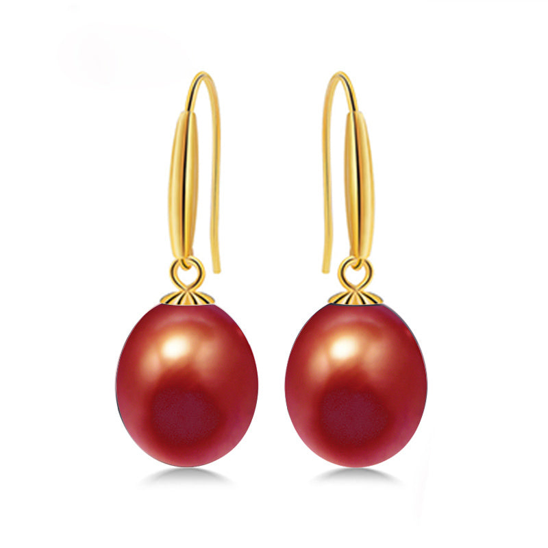 18k Gold Hook Earrings 8-9mm Pearl Earrings High Quality Brand Jewelry For Women