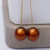 18k Gold Long Earrings Brown Pearl Drop Earrings 8-9mm 18k Yellow Gold Chain Earrings High Quality Brand Jewelry